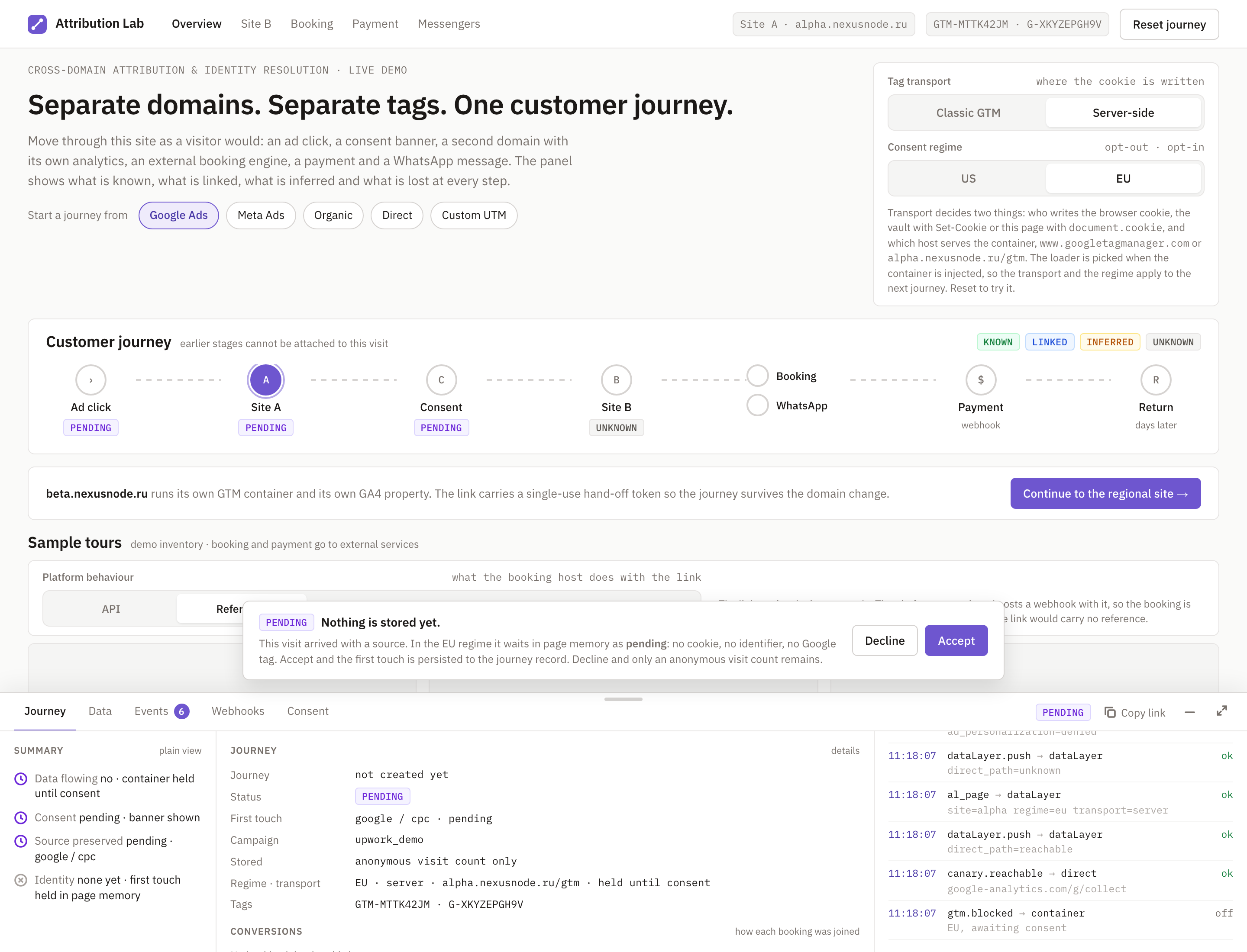 Opt-in regime: nothing stored before the decision